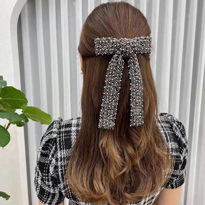 Wholesale women's Spring and summer handmade pearl top clip beaded ponytail clip